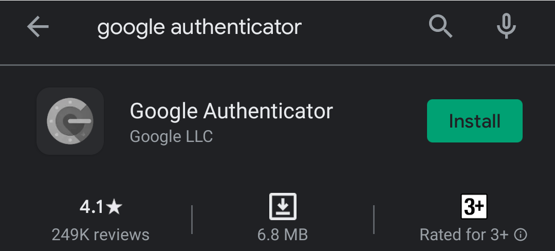 image of the google authenticator on the play store