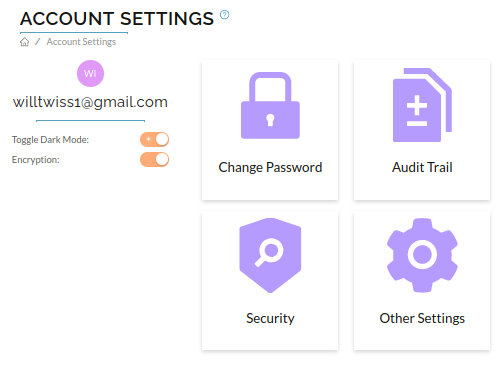 Image of the account settings menu