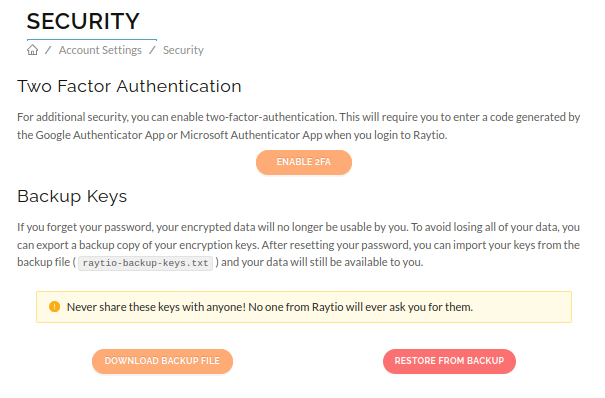 Image of the security menu page