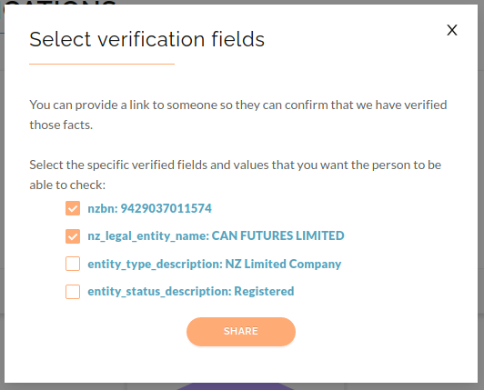 image of the select which verification fields to share