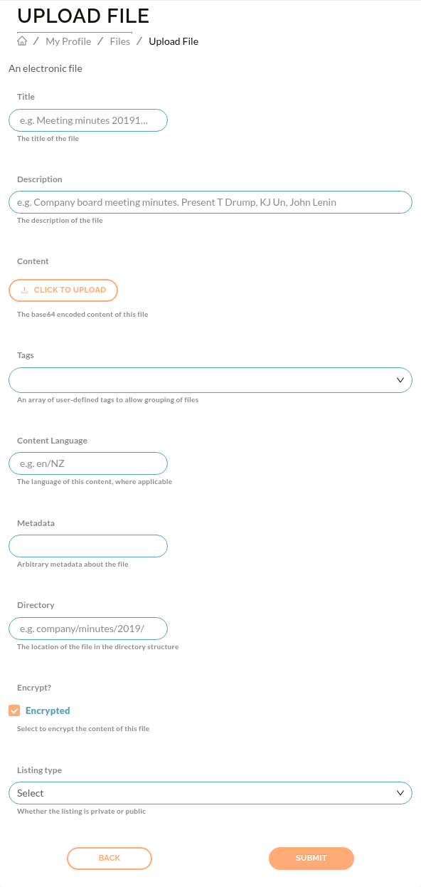 image of the upload file form